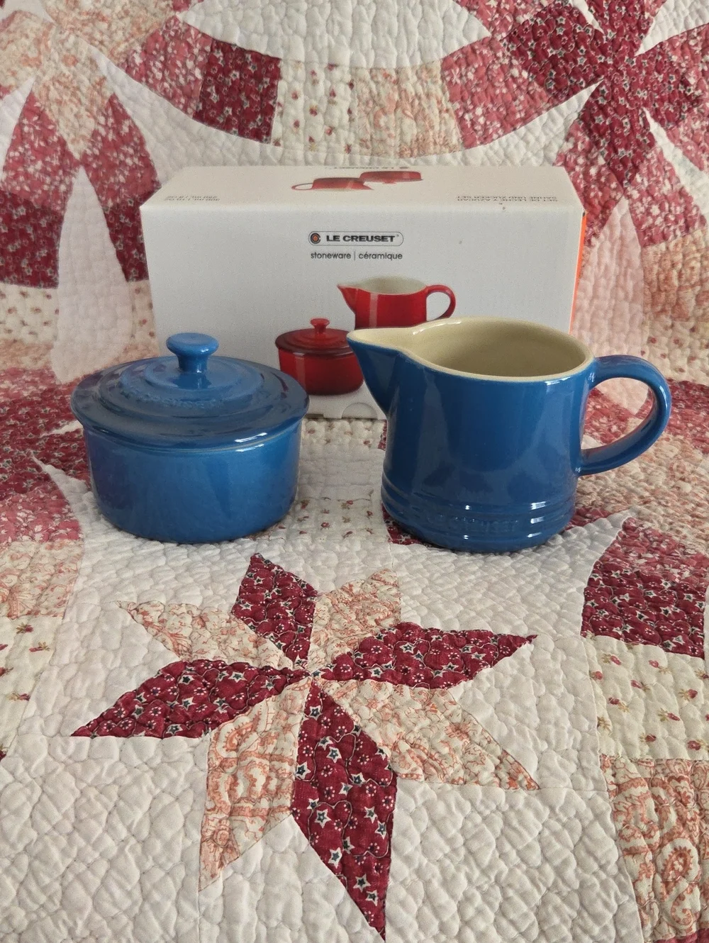Le Creuset Blue Stoneware Creamer and Sugar Dish Set